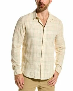 Vince Classic Fit Linen-Blend Woven Shirt Men Casual Button Downs
