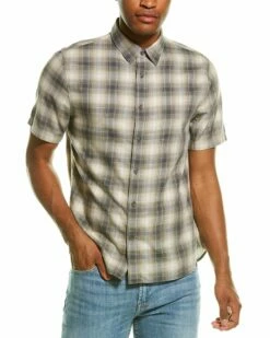 Vince Classic Fit Oceanview Plaid Shirt Men Casual Button Downs