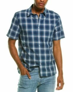 Vince Classic Fit Moonlit Shadow Plaid Shirt Men Casual Button Downs