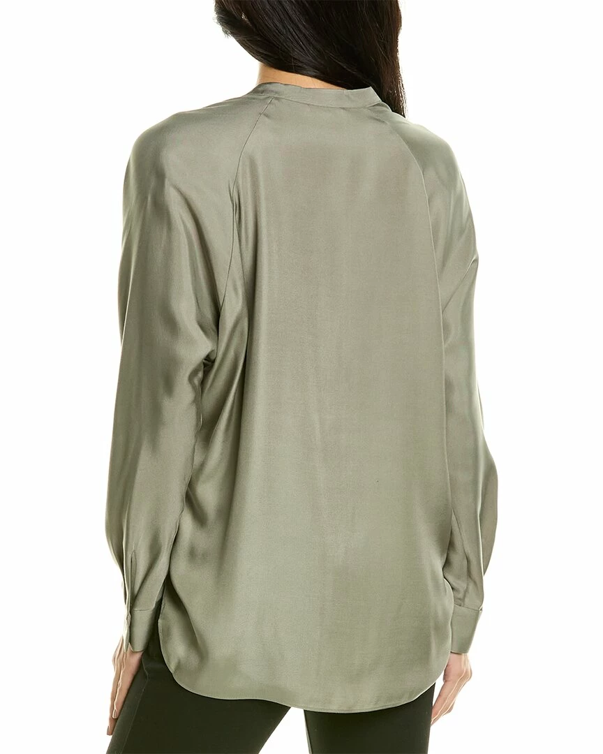 Vince Band Collar Silk-Blend Blouse Women Tops 4 Vince Band Collar Silk-Blend Blouse Women Tops - Image 2