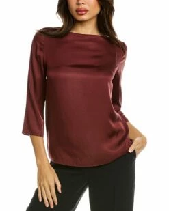 Vince Boatneck Silk-Blend Blouse Women Tops