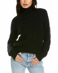 Vince Mirrored Cable Turtleneck Alpaca & Wool-Blend Sweater Women Sweaters & Knits Pine -Vince shop 1411199096 RLLZ black 1