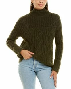Vince Mirrored Cable Turtleneck Alpaca & Wool-Blend Sweater Women Sweaters & Knits Pine -Vince shop 1411199096 RLLZ green 1