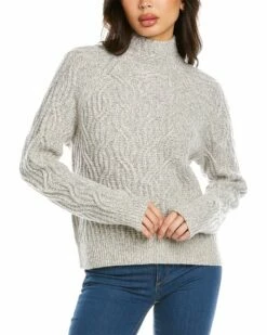Vince Mirrored Cable Turtleneck Alpaca & Wool-Blend Sweater Women Sweaters & Knits Pine -Vince shop 1411199096 RLLZ greywhite 1 1