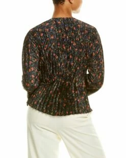 Vince Pomegranate Pleated V-Neck Blouse Women Tops -Vince shop 1411213850 RLLZ 2