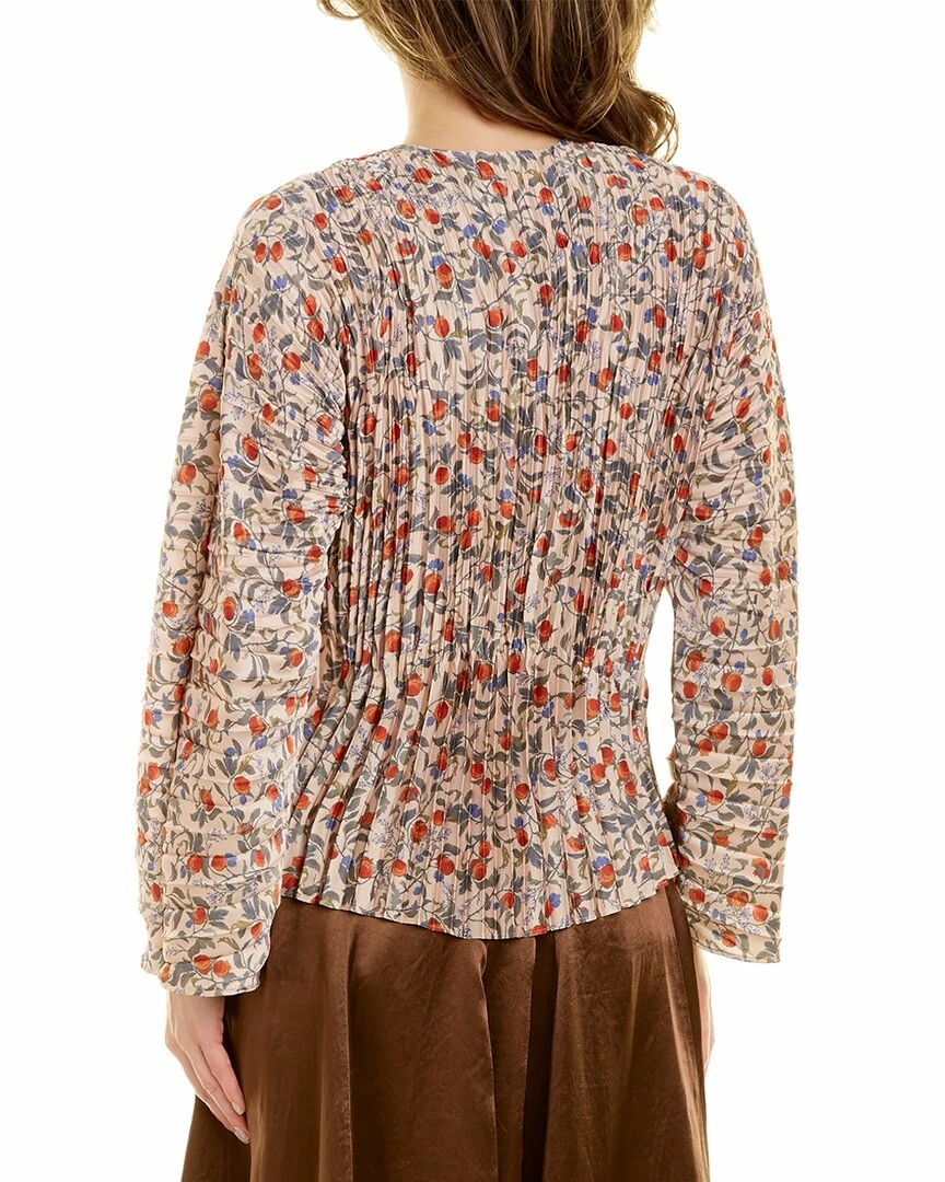 Vince Pomegranate Pleated V-Neck Blouse Women Tops 4 Vince Pomegranate Pleated V-Neck Blouse Women Tops - Image 2