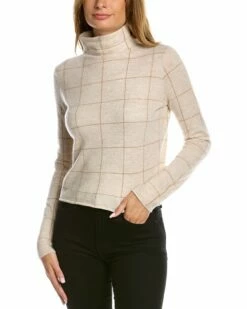Vince Windowpane Plaid Turtleneck Cashmere Sweater Women Sweaters & Knits
