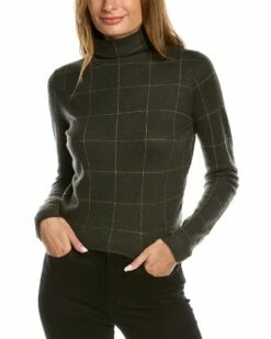 Vince Windowpane Plaid Turtleneck Cashmere Sweater Women Sweaters & Knits