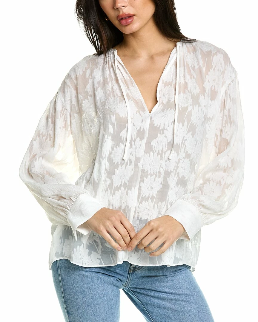 Vince Shirred Band Collar Silk Blouse Women Tops 3 Vince Shirred Band Collar Silk Blouse Women Tops