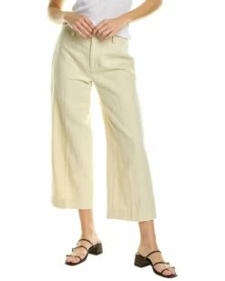 Vince Cropped Causal Linen-Blend Twill Pant Women Pants