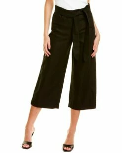Vince Tie Front Crop Linen-Blend Wide Pant Women Pants