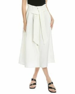 Vince Belted Linen-Blend Skirt Women Skirts