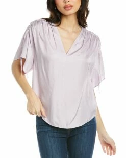 Vince Ruched Flutter Silk-Blend Top Women Tops