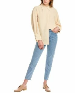 Vince Tie Back Linen-Blend Shirt Women Tops