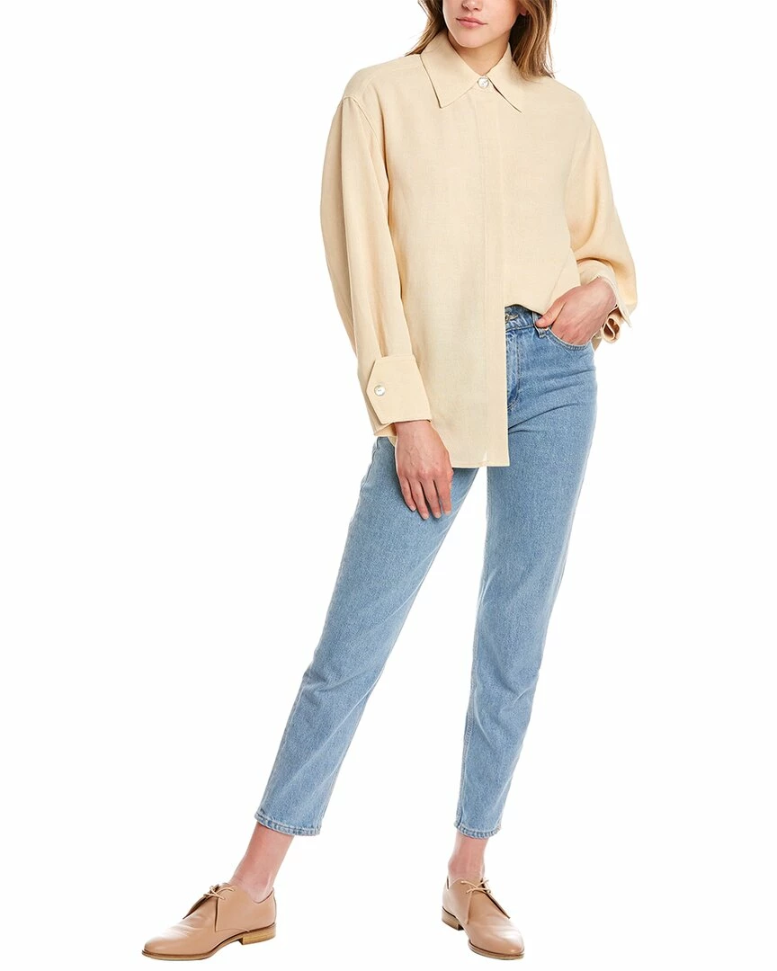 Vince Tie Back Linen-Blend Shirt Women Tops 3 Vince Tie Back Linen-Blend Shirt Women Tops