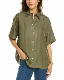 Vince Utility Silk-Blend Shirt Women Tops