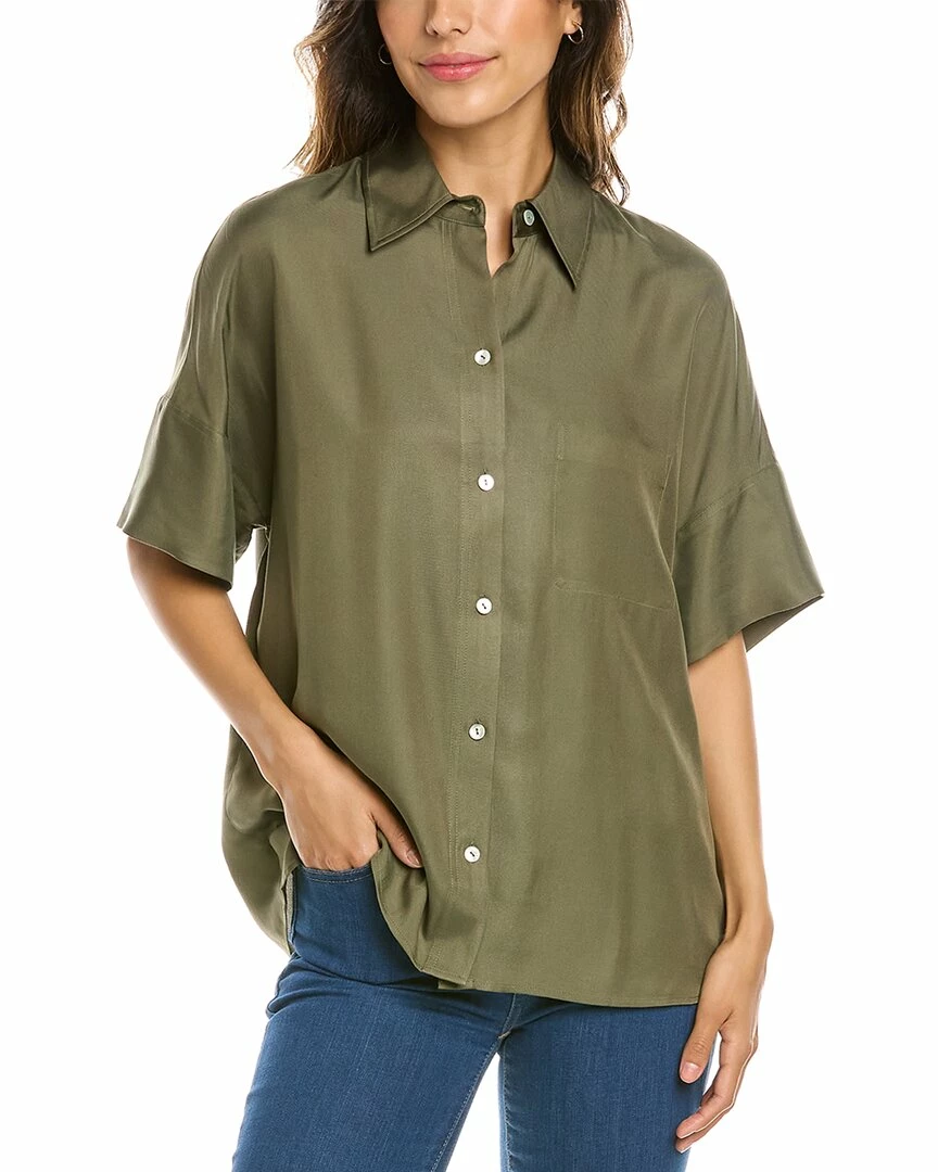 Vince Utility Silk-Blend Shirt Women Tops 3 Vince Utility Silk-Blend Shirt Women Tops