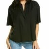 Vince Shirred Band Collar Linen-Blend Top Women Tops -Vince shop 1411502350 RLLZ 1