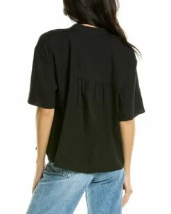 Vince Shirred Band Collar Linen-Blend Top Women Tops -Vince shop 1411502350 RLLZ 2