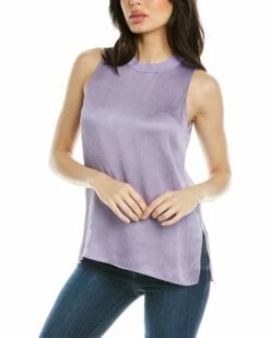 Vince Rib-Trim Silk Tank Women Tops
