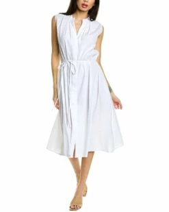 Vince Linen-Blend Shift Dress Women Dresses