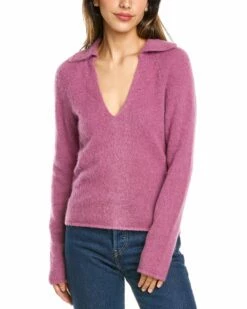 Vince Brushed V-Neck Polo Alpaca & Wool-Blend Sweater Women Sweaters & Knits