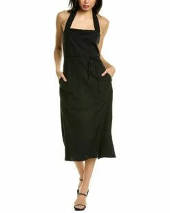Vince Square Neck Linen-Blend Halter Dress Women Dresses
