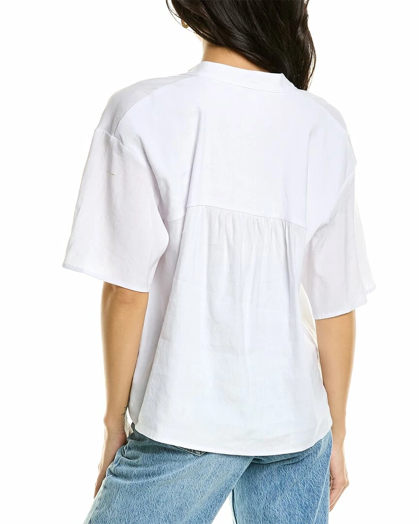 Vince Shirred Band Collar Linen-Blend Top Women Tops 4 Vince Shirred Band Collar Linen-Blend Top Women Tops - Image 2
