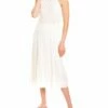 Vince Crochet Fringe Mixed Media Midi Dress Women Dresses