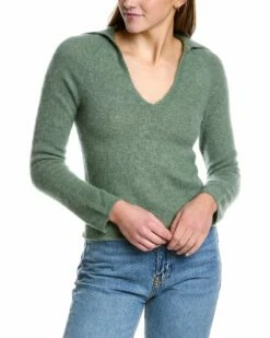Vince Brushed V-Neck Polo Alpaca & Wool-Blend Sweater Women Sweaters & Knits